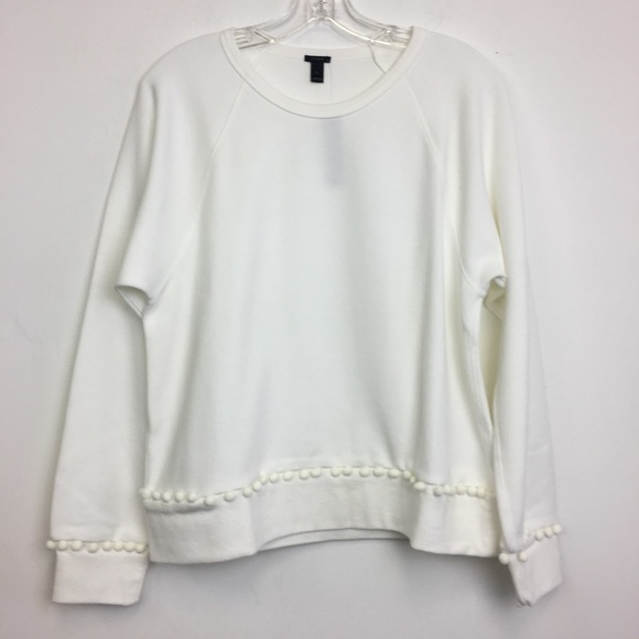NWT J Crew White Pom Pom Sweatshirt - Picture 2 of 5